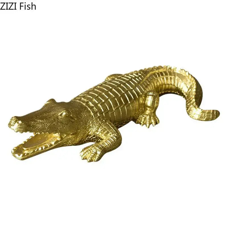 Gold white & rainbow crocodile resin sculpture desk living room decor