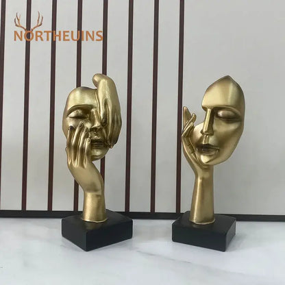 Golden abstract mask statue for home office decor