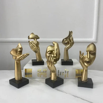 Golden abstract mask statue for home office decor