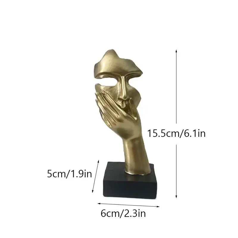 Golden abstract mask statue for home office decor