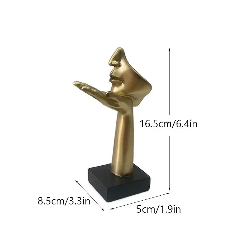 Golden abstract mask statue for home office decor
