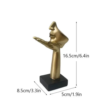 Golden abstract mask statue for home office decor