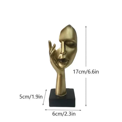 Golden abstract mask statue for home office decor