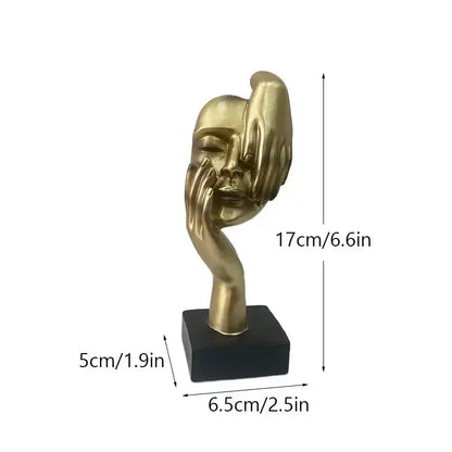 Golden abstract mask statue for home office decor