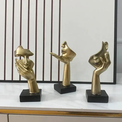 Golden abstract mask statue for home office decor