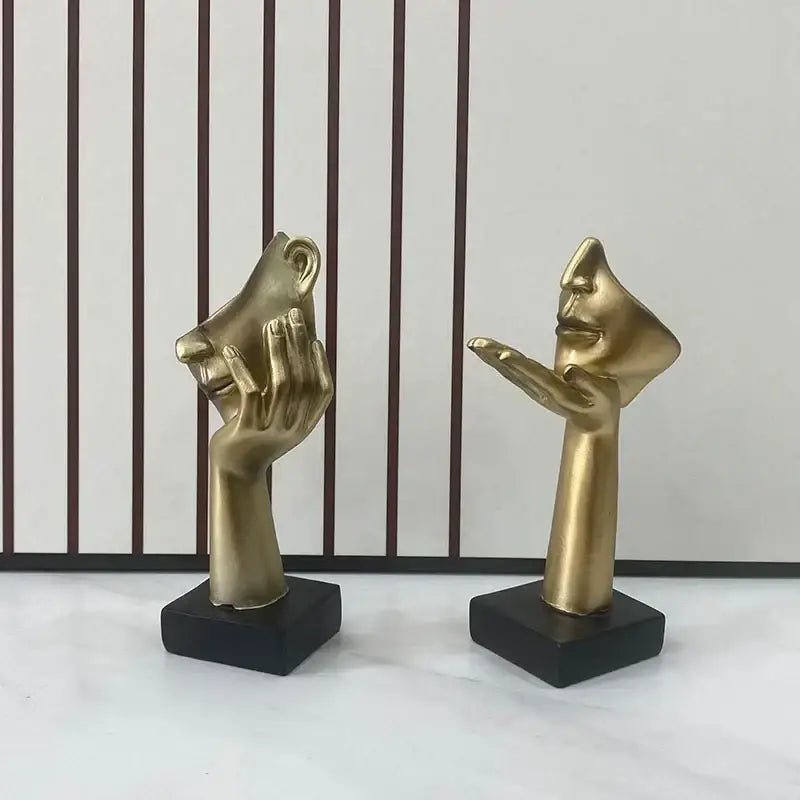 Golden abstract mask statue for home office decor