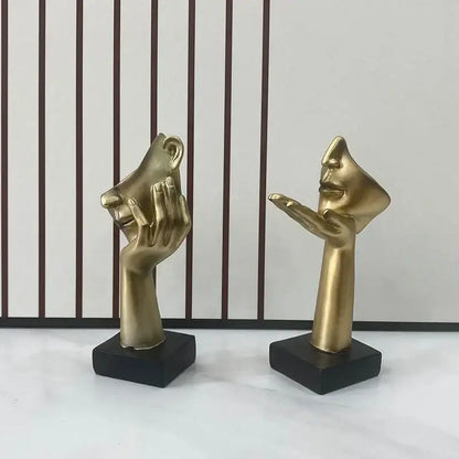 Golden abstract mask statue for home office decor