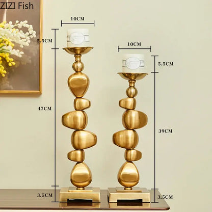 Golden alloy stone pile candle holder living room ornament
