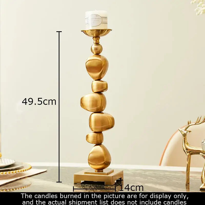Golden alloy stone pile candle holder living room ornament
