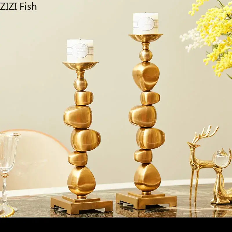 Golden alloy stone pile candle holder living room ornament