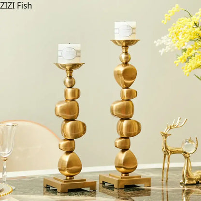Golden alloy stone pile candle holder living room ornament