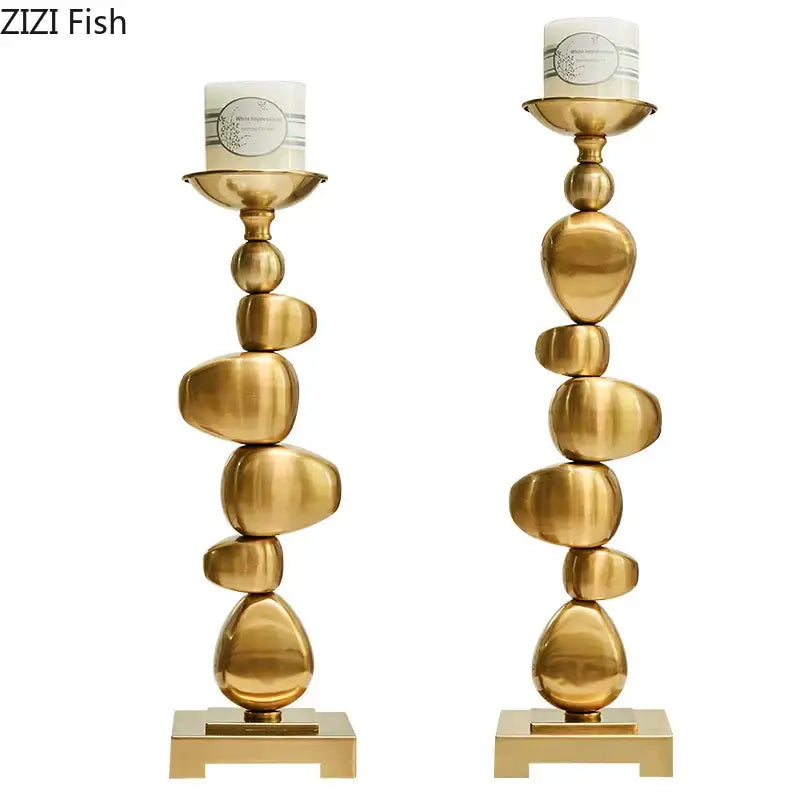 Golden alloy stone pile candle holder living room ornament