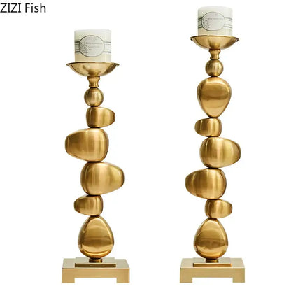 Golden alloy stone pile candle holder living room ornament