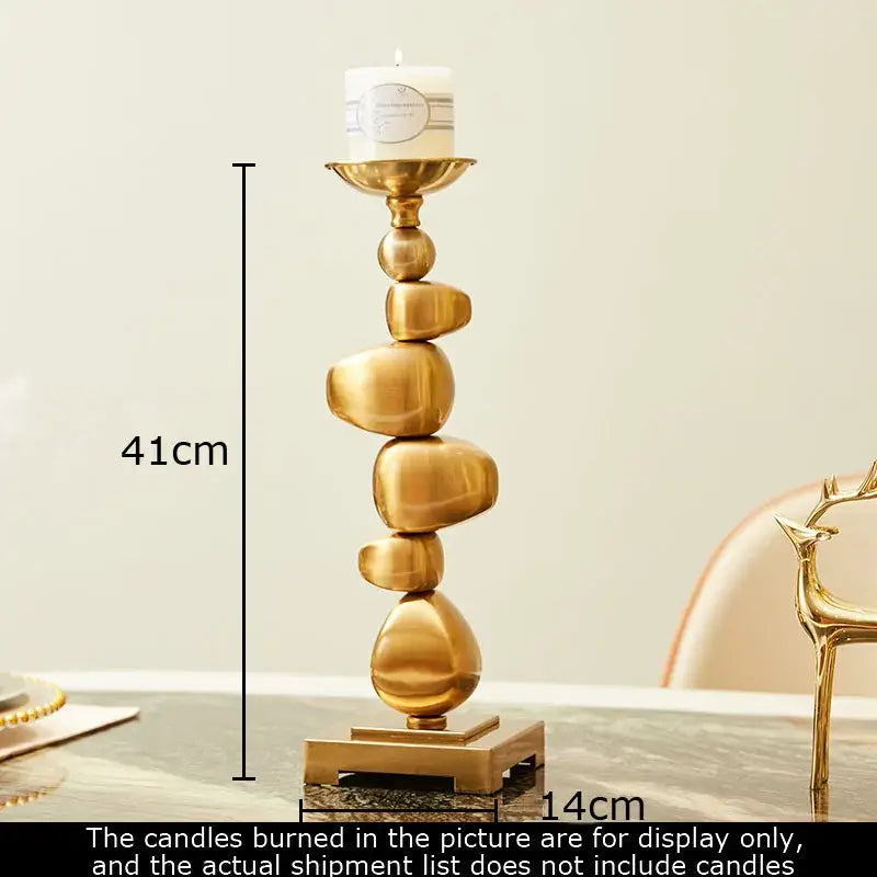 Golden alloy stone pile candle holder living room ornament