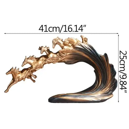 Golden and blue galloping horse luxury sculpture living room decor