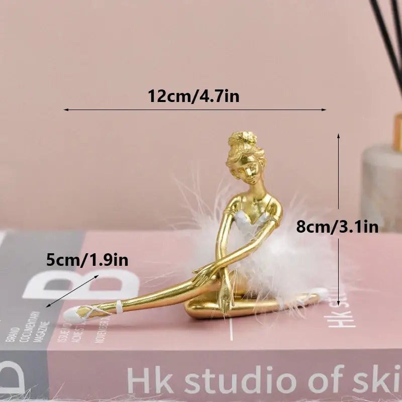 Golden and white ballet girl resin figurine bedroom desktop decor