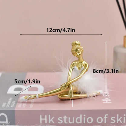 Golden and white ballet girl resin figurine bedroom desktop decor