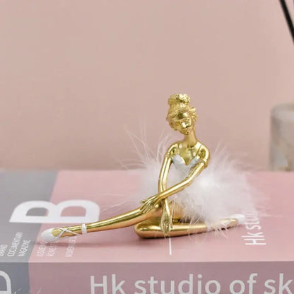 Golden and white ballet girl resin figurine bedroom desktop decor