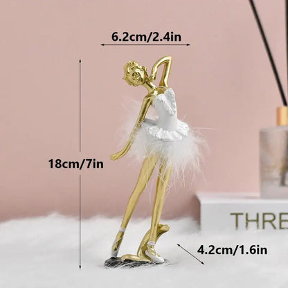 Golden and white ballet girl resin figurine bedroom desktop decor
