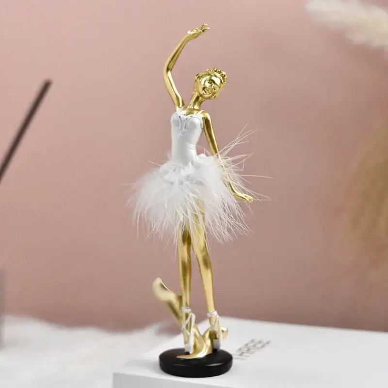 Golden and white ballet girl resin figurine bedroom desktop decor