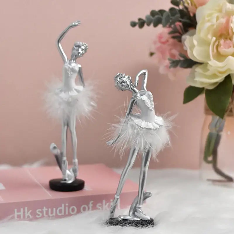 Golden and white ballet girl resin figurine bedroom desktop decor