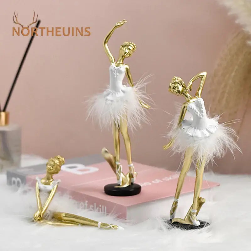 Golden and white ballet girl resin figurine bedroom desktop decor