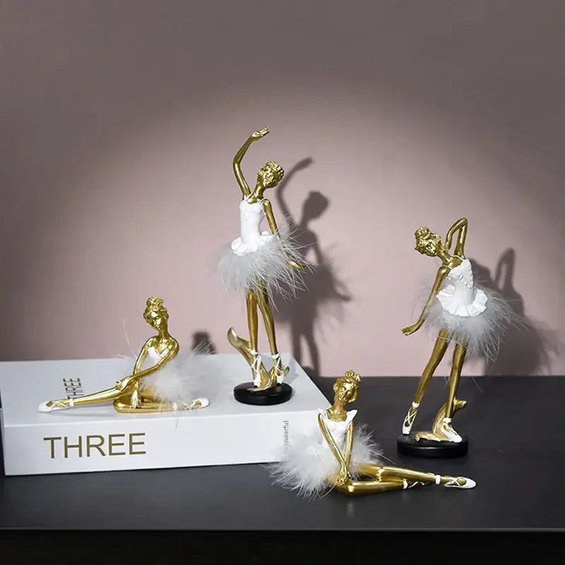 Golden and white ballet girl resin figurine bedroom desktop decor