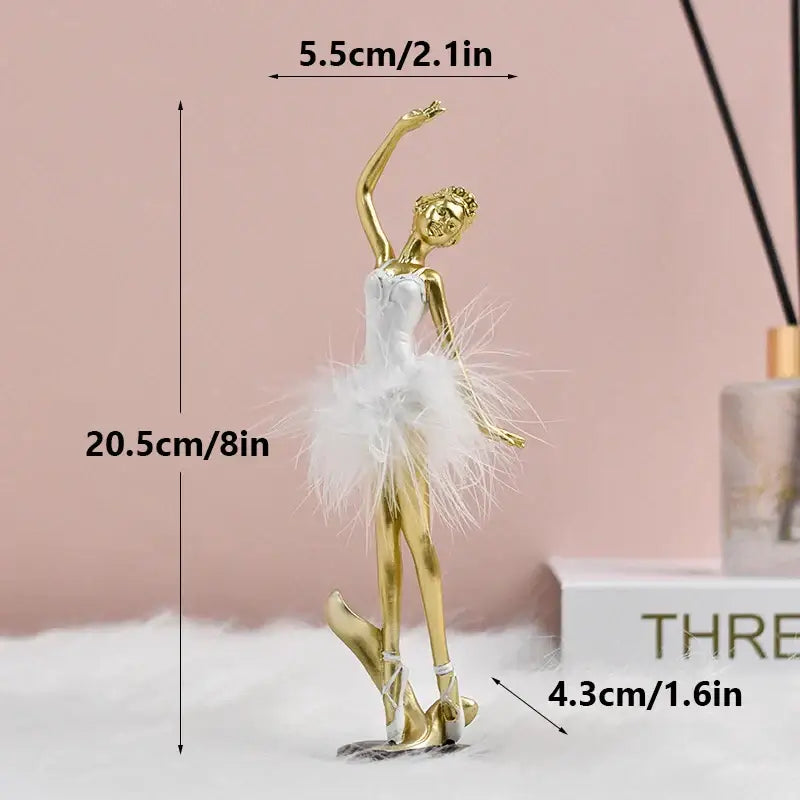 Golden and white ballet girl resin figurine bedroom desktop decor