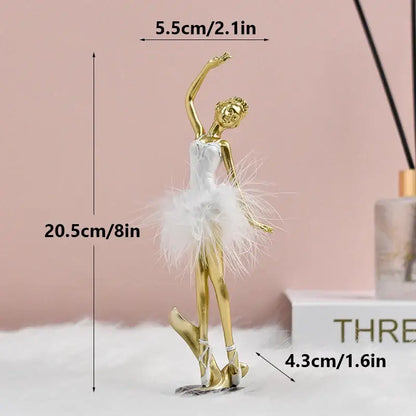 Golden and white ballet girl resin figurine bedroom desktop decor