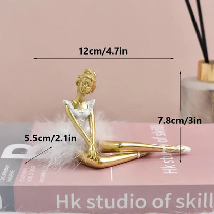 Golden and white ballet girl resin figurine bedroom desktop decor