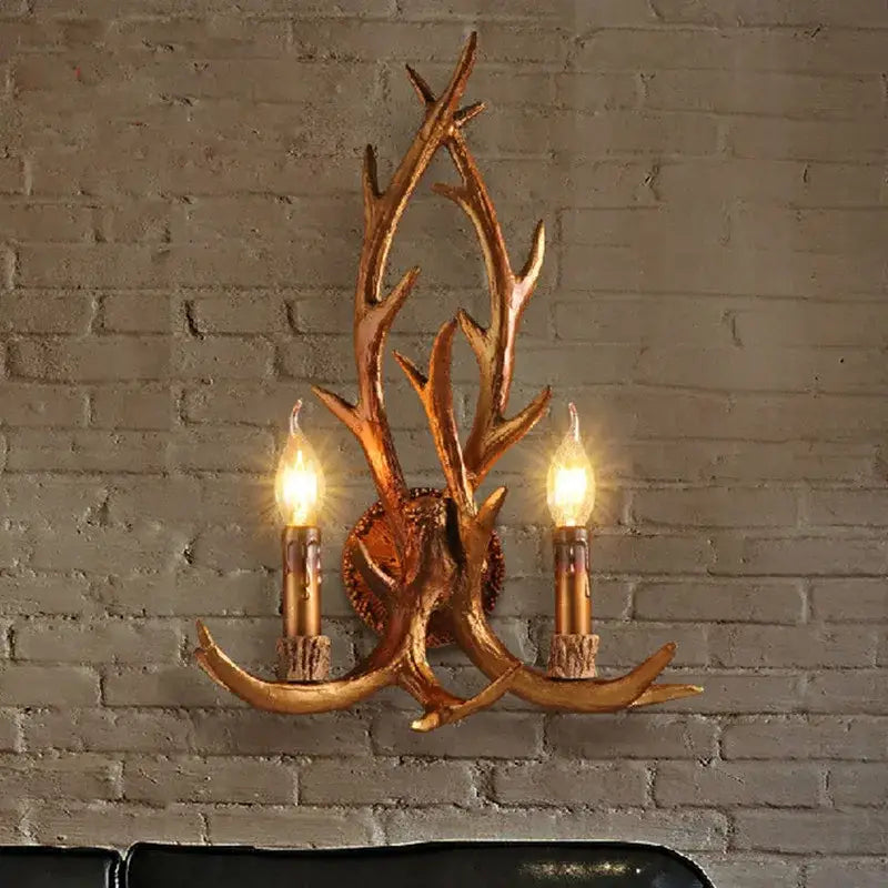 Golden antler deer horn wall lamp living room candle sconce