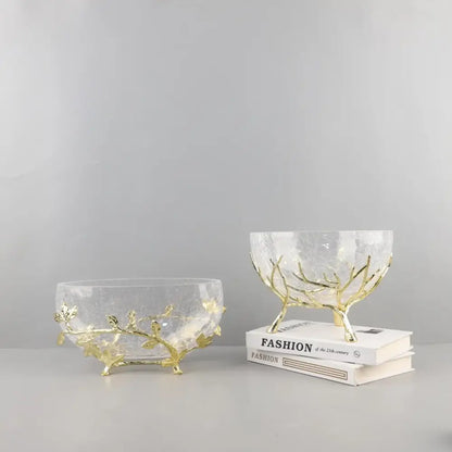 Golden antler glass fruit plate dining room centerpiece bowl