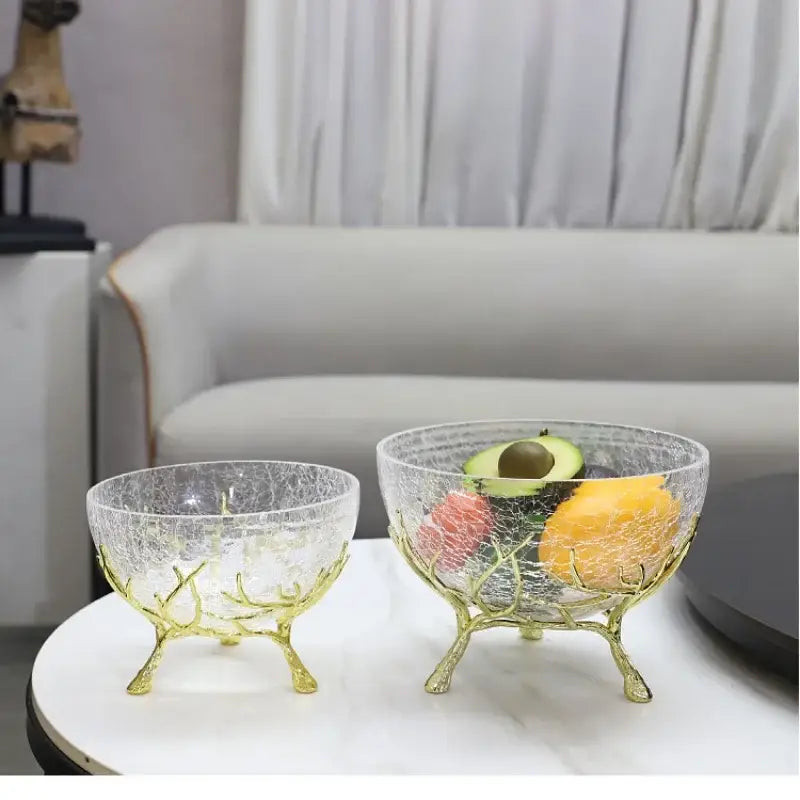 Golden antler glass fruit plate dining room centerpiece bowl