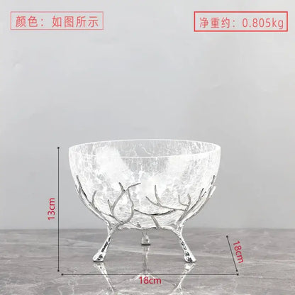 Golden antler glass fruit plate dining room centerpiece bowl