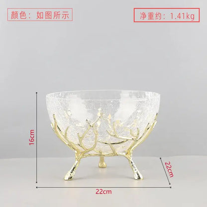 Golden antler glass fruit plate dining room centerpiece bowl