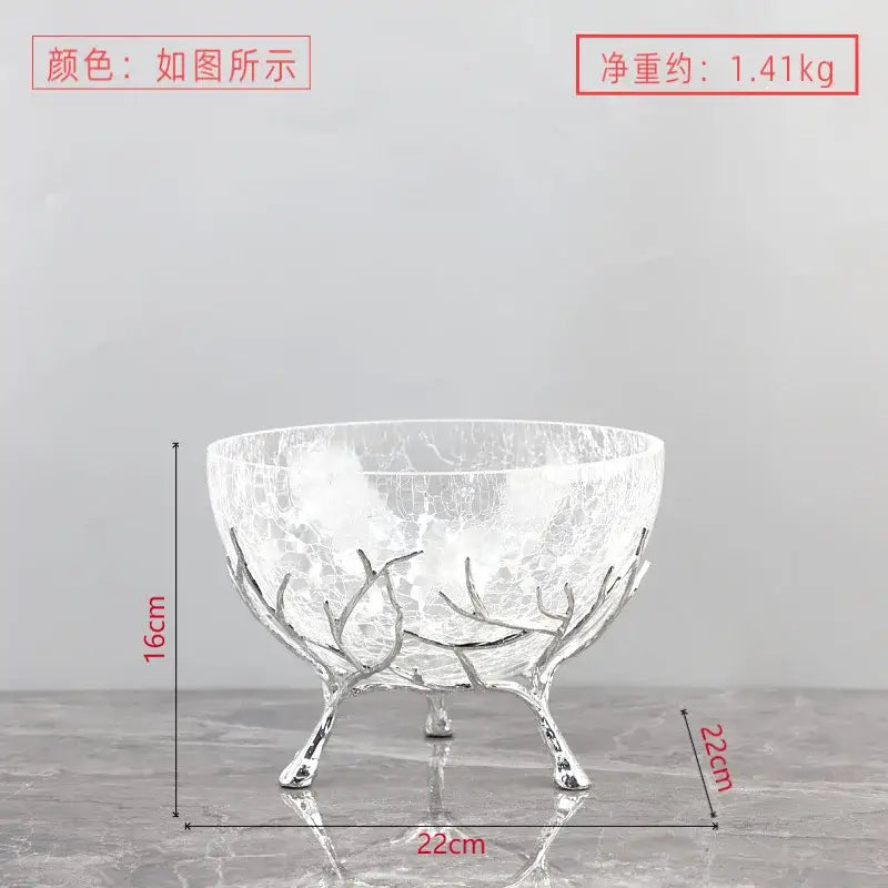 Golden antler glass fruit plate dining room centerpiece bowl