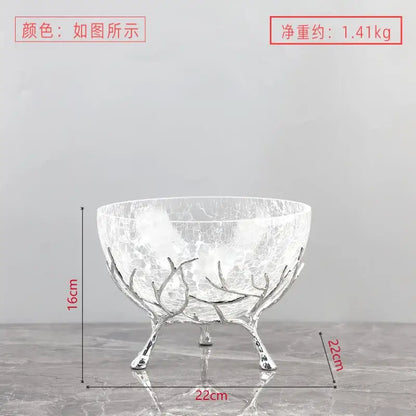 Golden antler glass fruit plate dining room centerpiece bowl