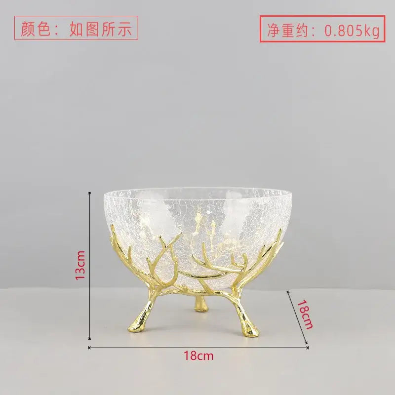 Golden antler glass fruit plate dining room centerpiece bowl