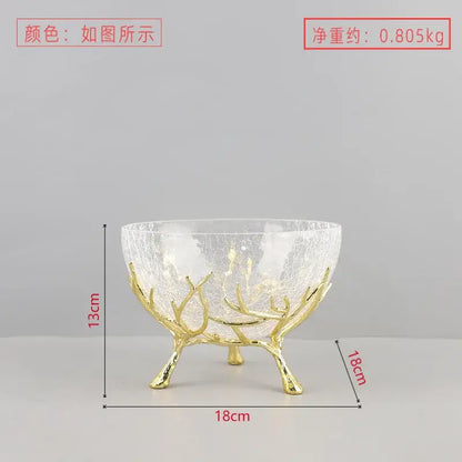 Golden antler glass fruit plate dining room centerpiece bowl