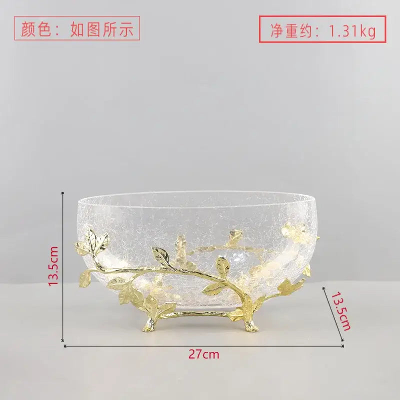 Golden antler glass fruit plate dining room centerpiece bowl