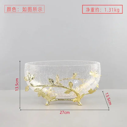 Golden antler glass fruit plate dining room centerpiece bowl