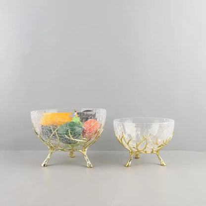 Golden antler glass fruit plate dining room centerpiece bowl