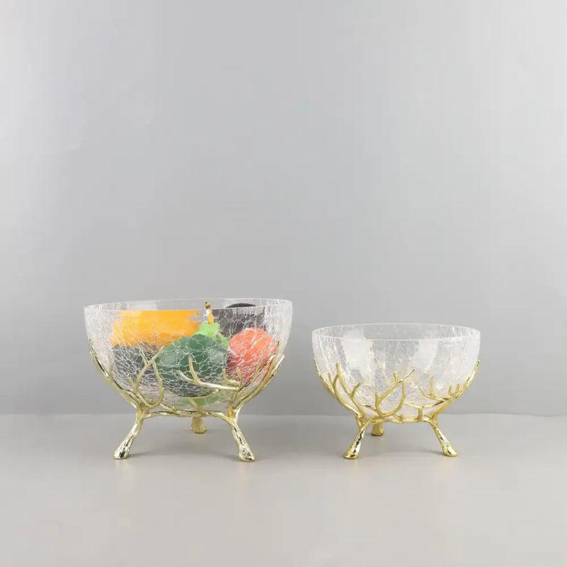 Golden antler glass fruit plate dining room centerpiece bowl