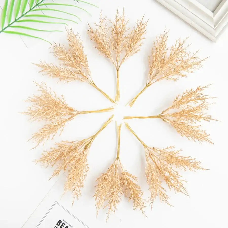 Golden artificial autumn branches set living room decor