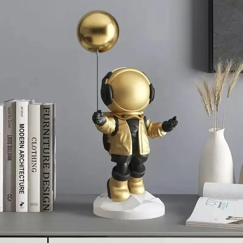 Golden astronaut resin home decor balloon figurine living room statue