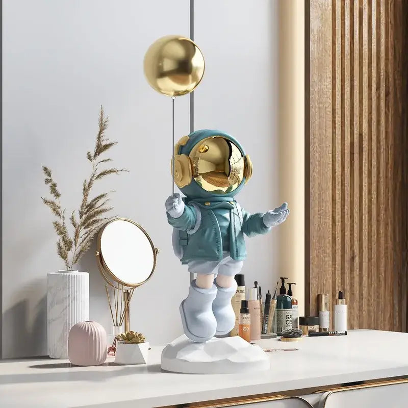 Golden astronaut resin home decor balloon figurine living room statue