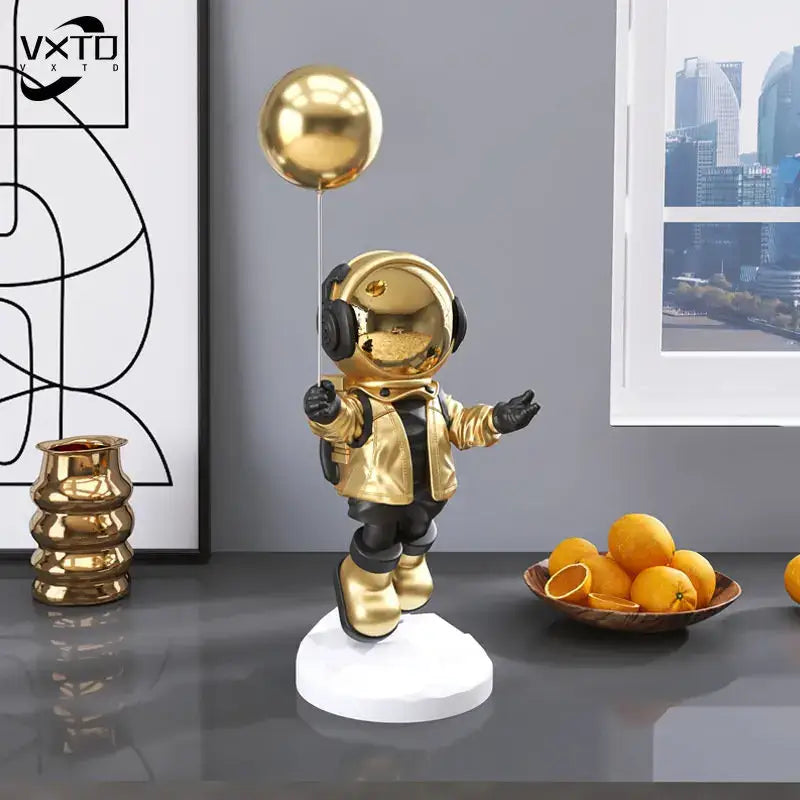 Golden astronaut resin home decor balloon figurine living room statue