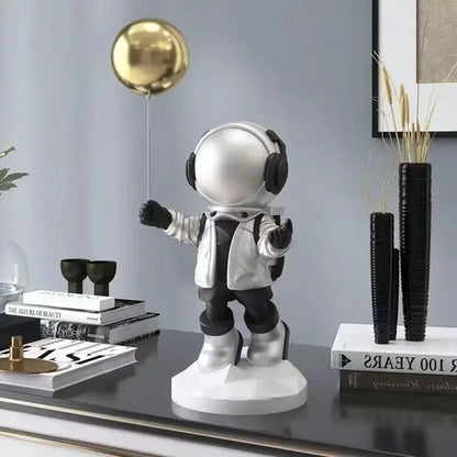 Golden astronaut resin home decor balloon figurine living room statue