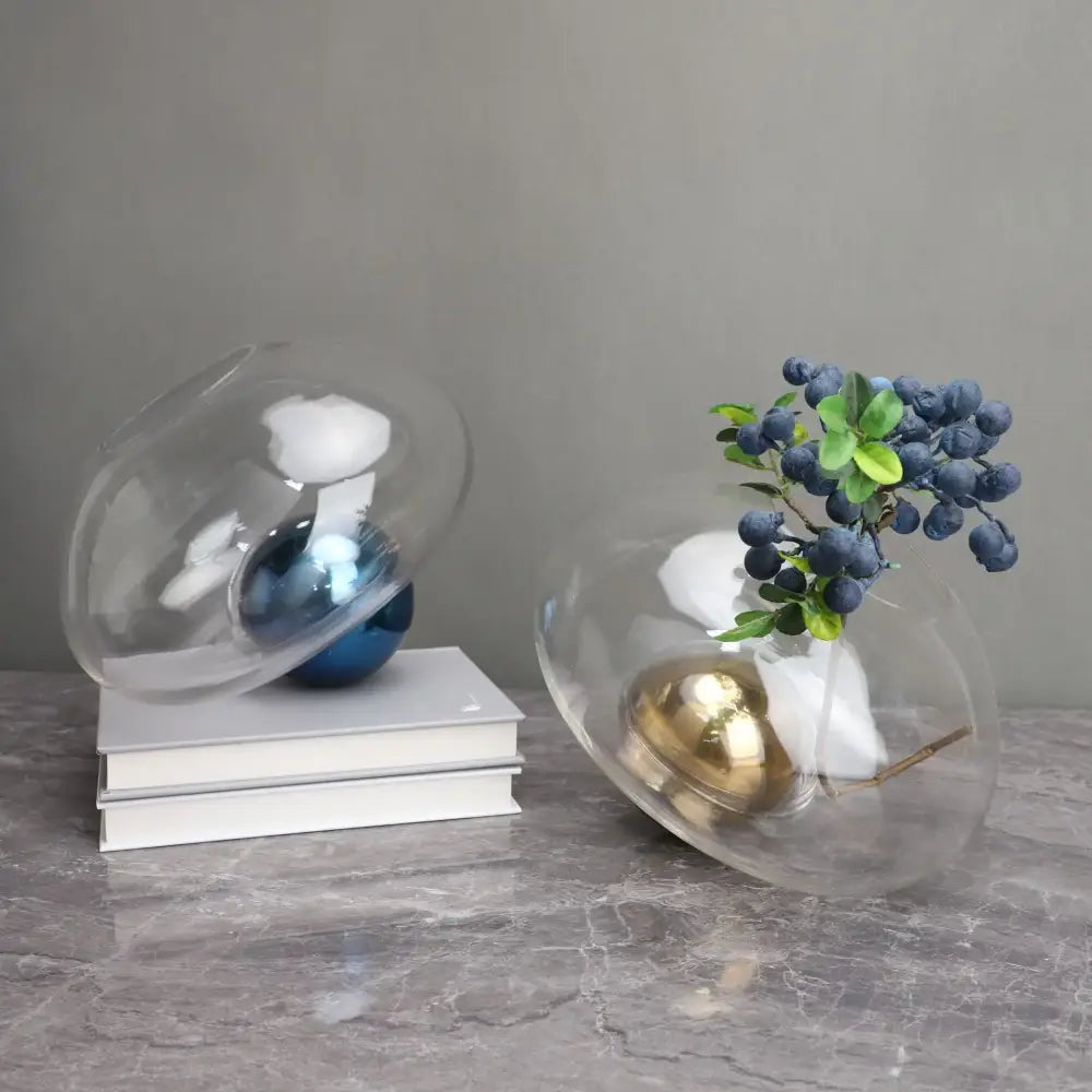Golden ball glass vase blue and gold living room hydroponic decor