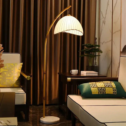 Golden bamboo shaped led floor lamp with marble base for living room